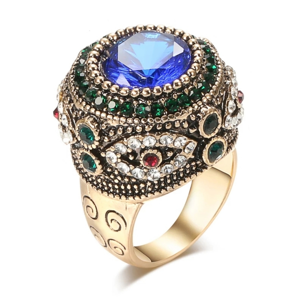 Ancient Dubai Mosaic Big Blue Stone Ring